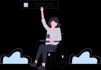 Woman in wheelchair browsing internet